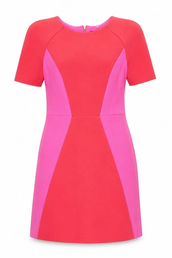 Topshop Women Pink Colourblock Bodycon Dress Size 10 Short Sleeve