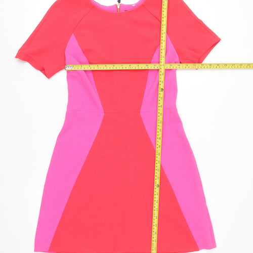 Topshop Women Pink Colourblock Bodycon Dress Size 10 Short Sleeve