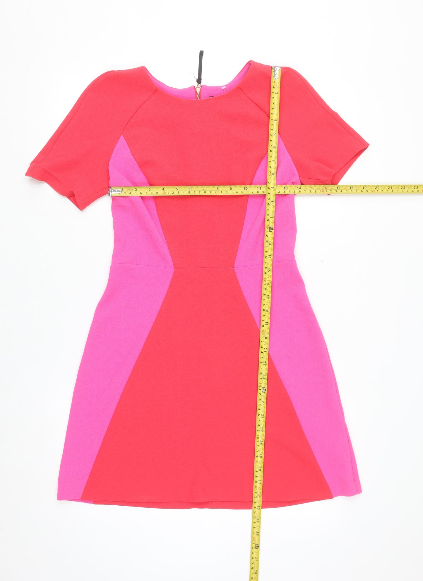 Topshop Women Pink Colourblock Bodycon Dress Size 10 Short Sleeve