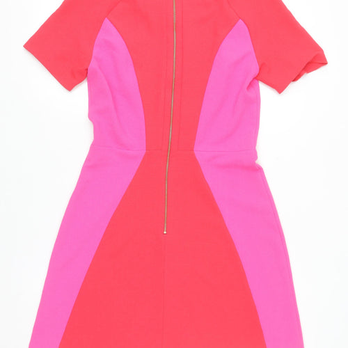Topshop Women Pink Colourblock Bodycon Dress Size 10 Short Sleeve