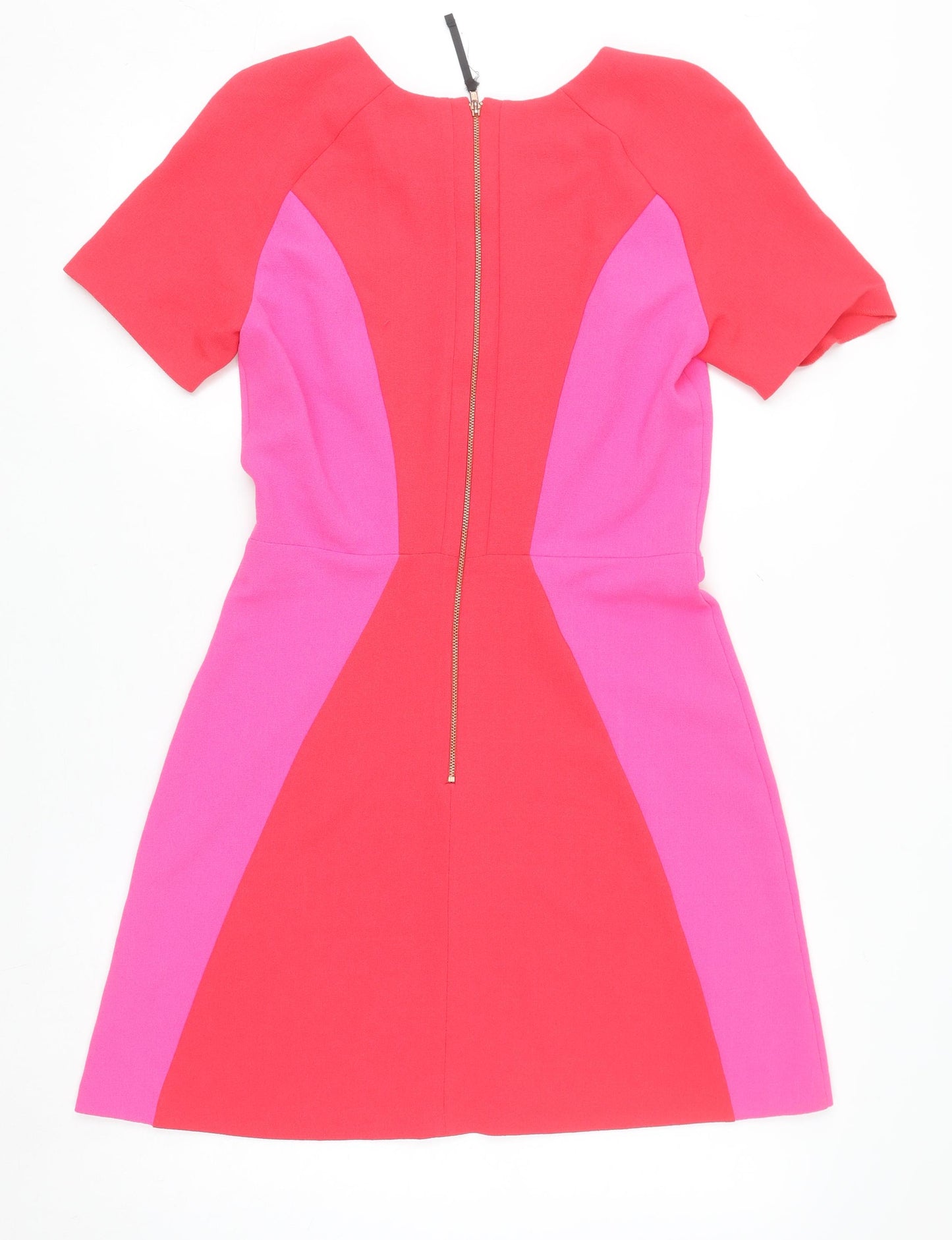 Topshop Women Pink Colourblock Bodycon Dress Size 10 Short Sleeve