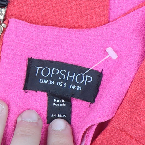 Topshop Women Pink Colourblock Bodycon Dress Size 10 Short Sleeve