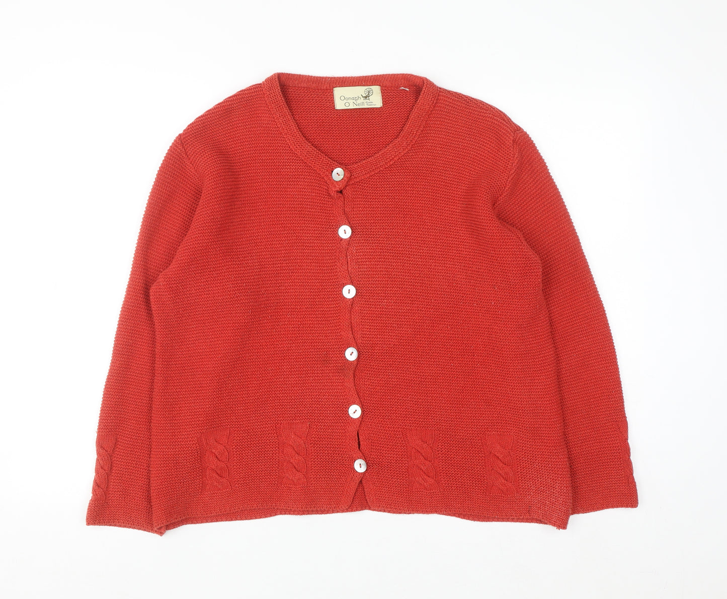 Oonagh O’Neill Women Red Knit Cardigan Medium Acrylic Cotton