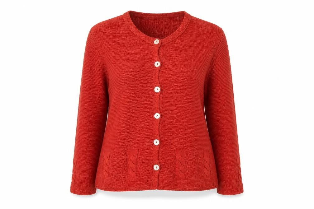 Oonagh O’Neill Women Red Knit Cardigan Medium Acrylic Cotton