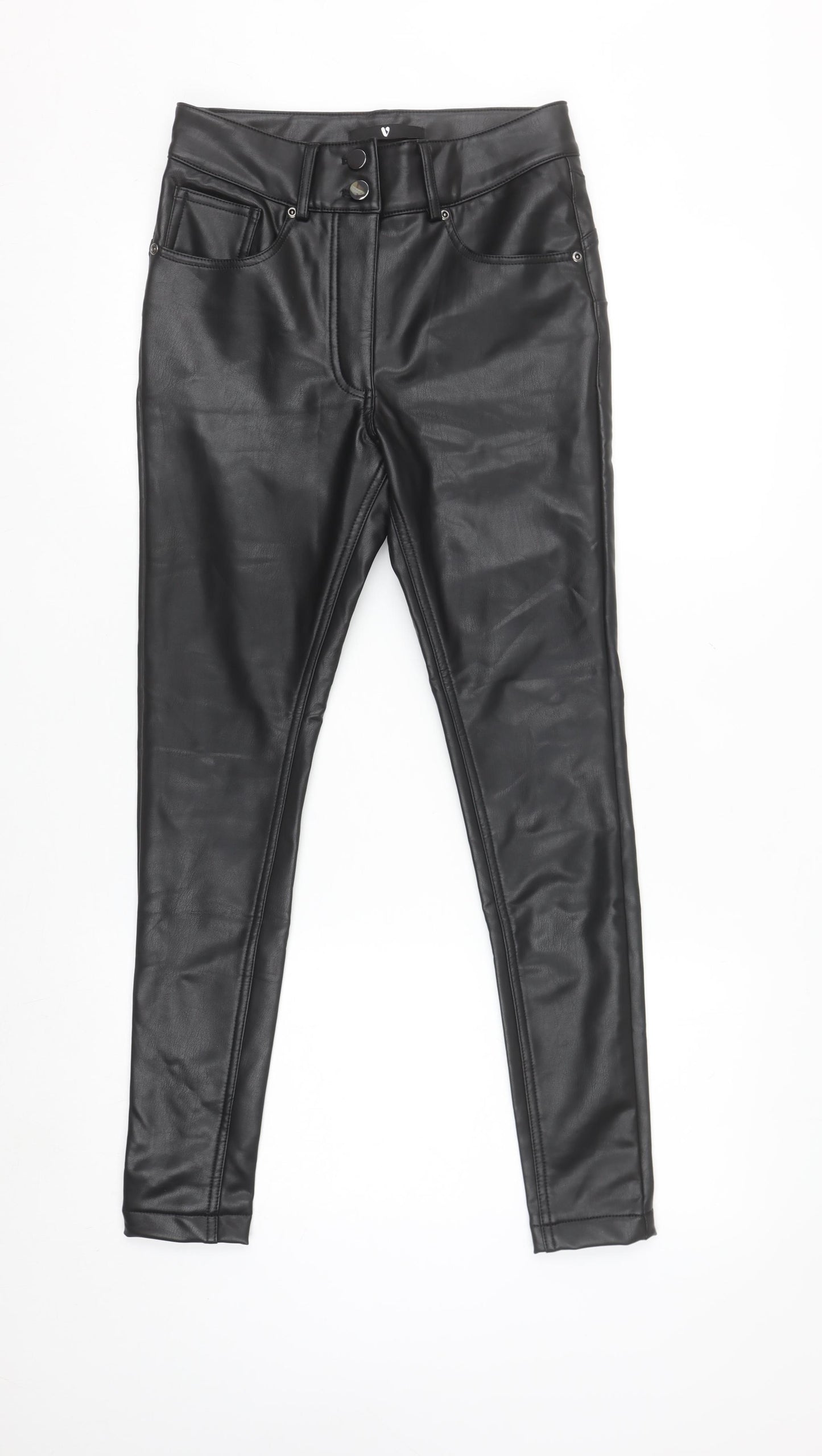 Very Women Black Faux Leather Skinny Trousers Size 10
