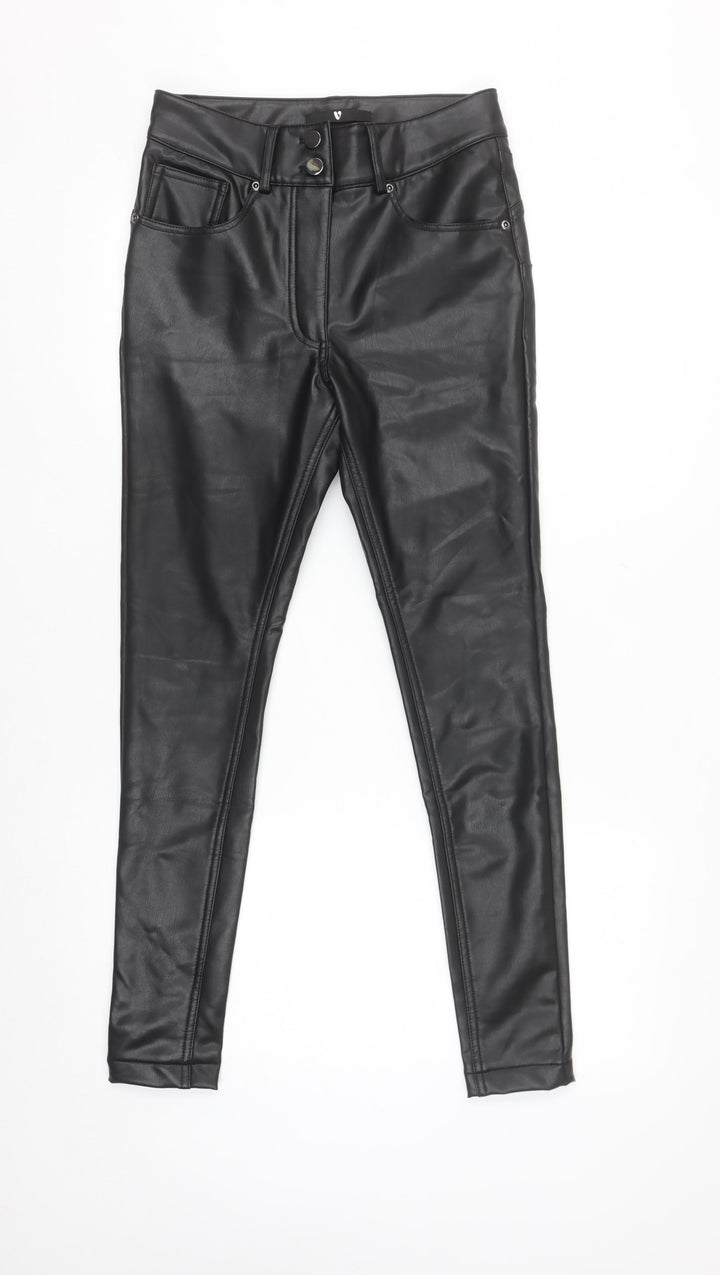 Very Women Black Faux Leather Skinny Trousers Size 10