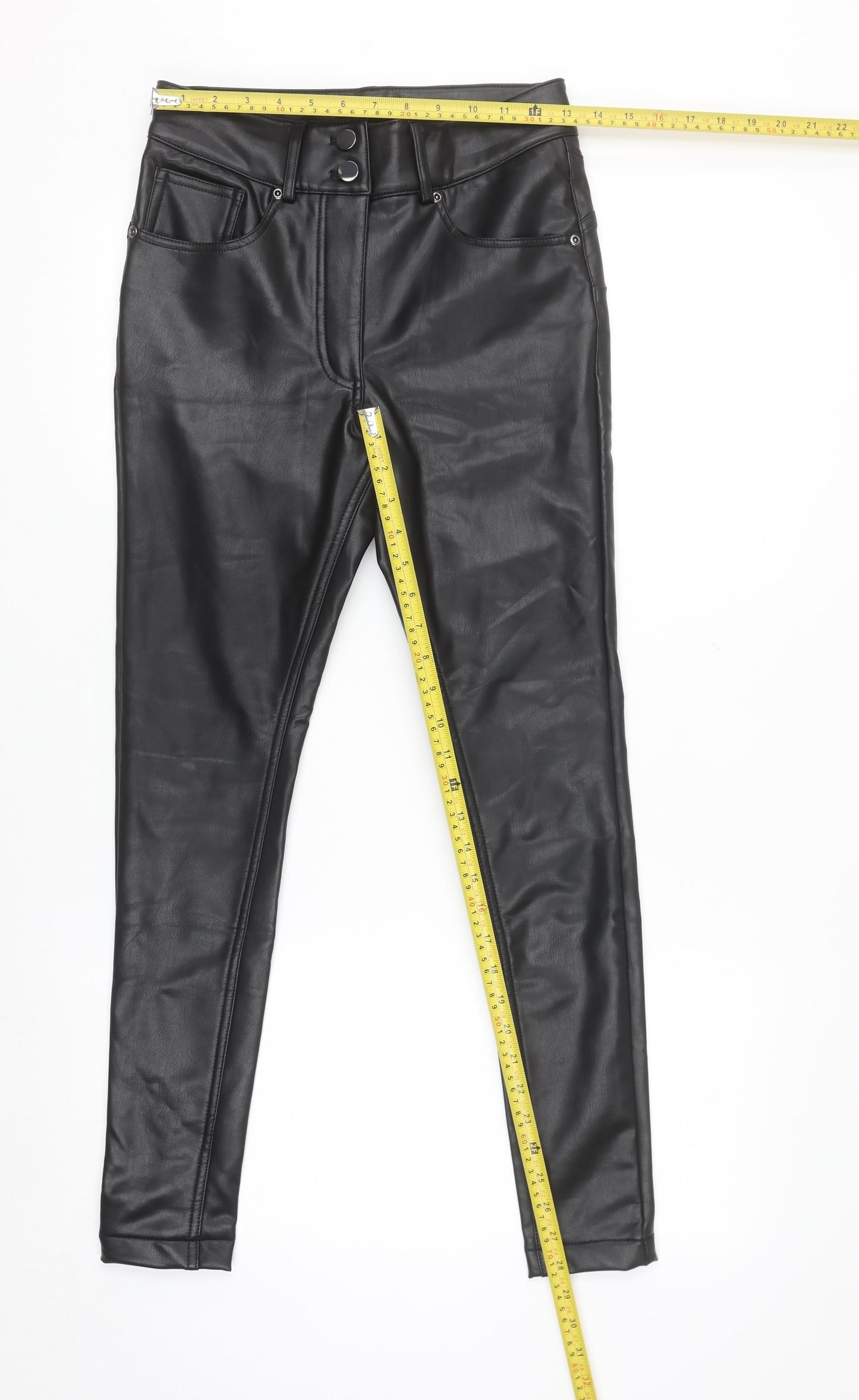 Very Women Black Faux Leather Skinny Trousers Size 10