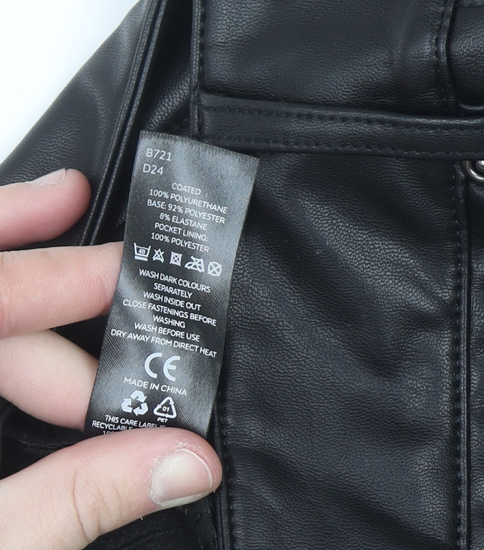 Very Women Black Faux Leather Skinny Trousers Size 10