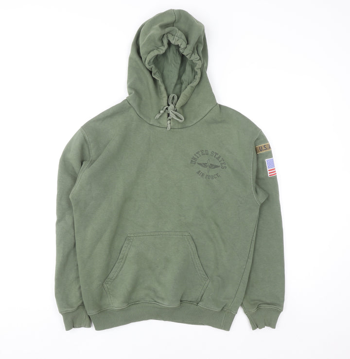 Topshop Women's Khaki Air Force Pullover Hoodie UK 10 Cotton Blend