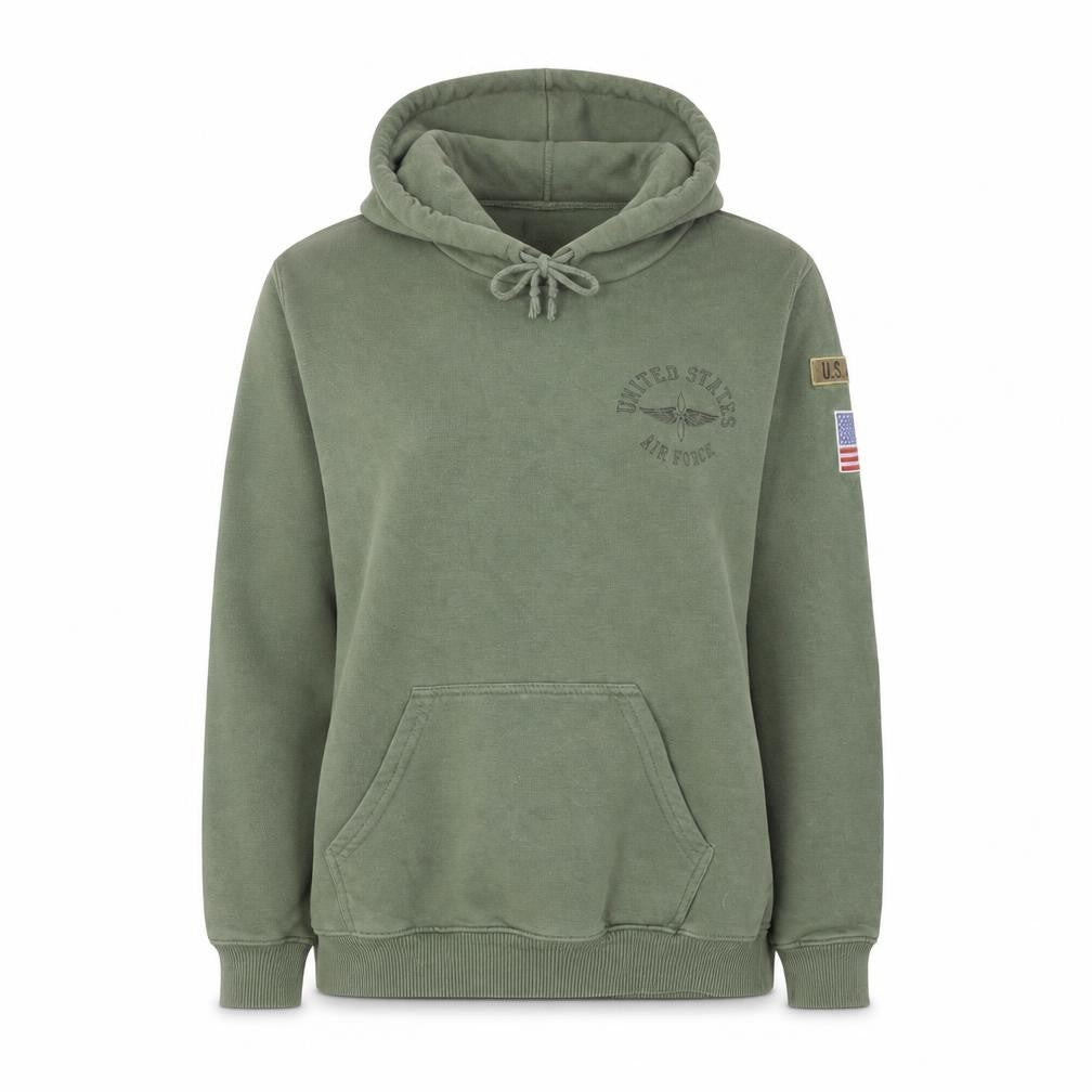 Topshop Women's Khaki Air Force Pullover Hoodie UK 10 Cotton Blend