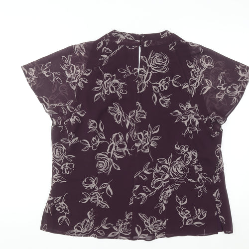 Jacques Vert Women's Purple Floral Chiffon V-Neck Tunic Blouse Size 18
