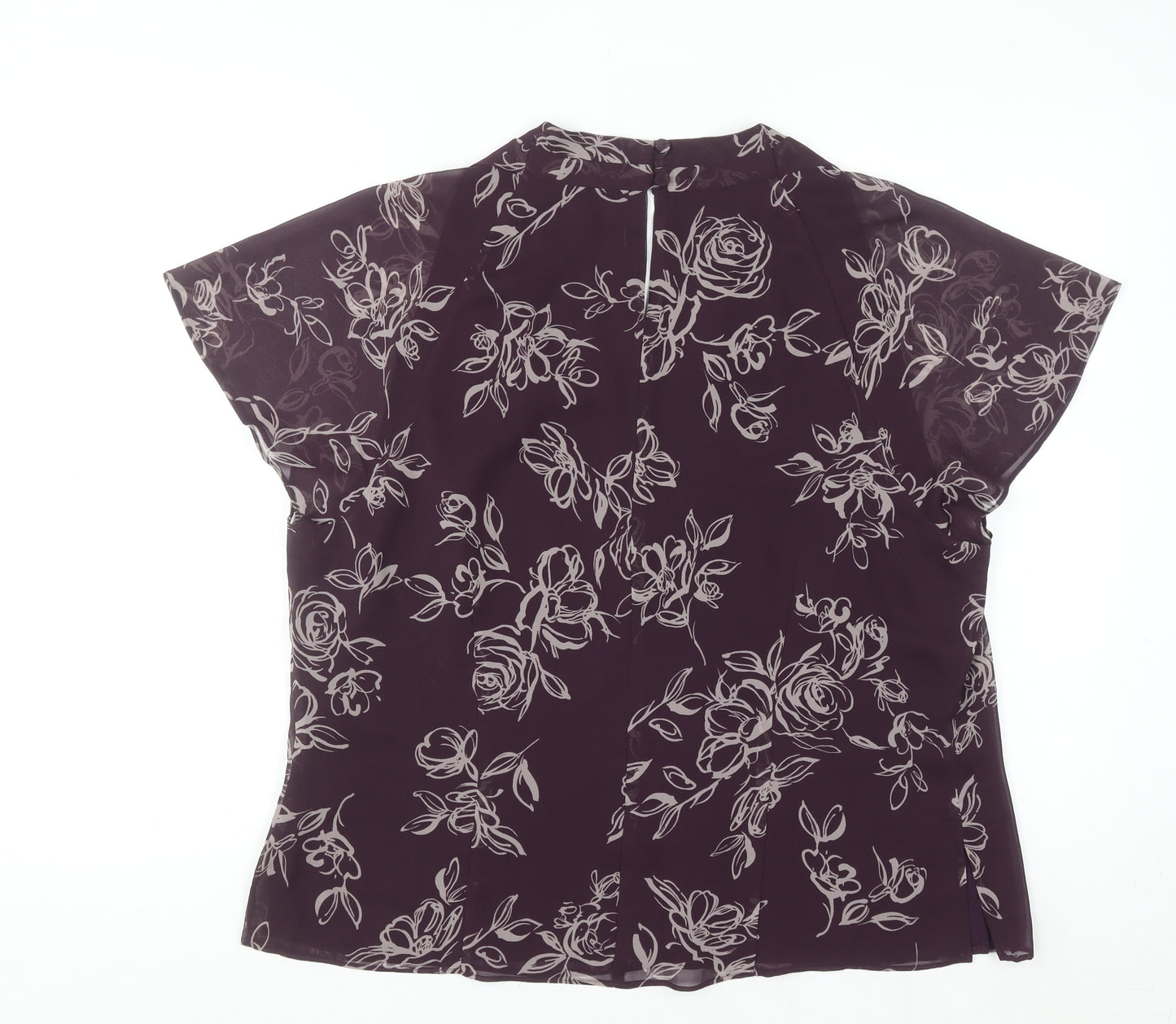 Jacques Vert Women's Purple Floral Chiffon V-Neck Tunic Blouse Size 18