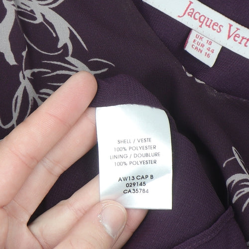 Jacques Vert Women's Purple Floral Chiffon V-Neck Tunic Blouse Size 18