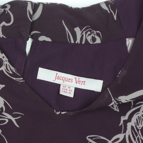 Jacques Vert Women's Purple Floral Chiffon V-Neck Tunic Blouse Size 18