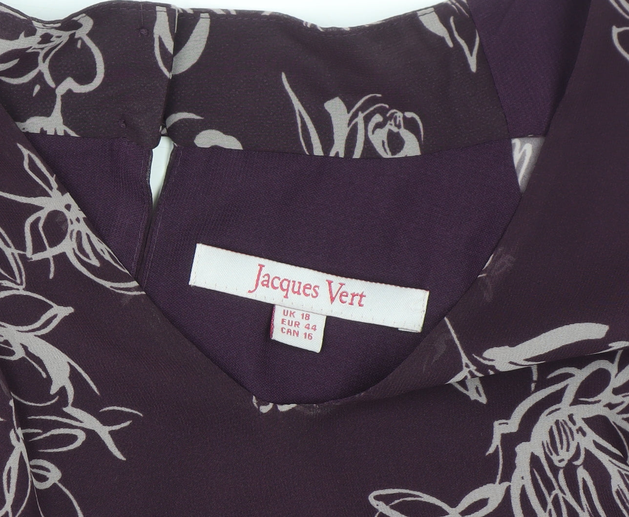 Jacques Vert Women's Purple Floral Chiffon V-Neck Tunic Blouse Size 18