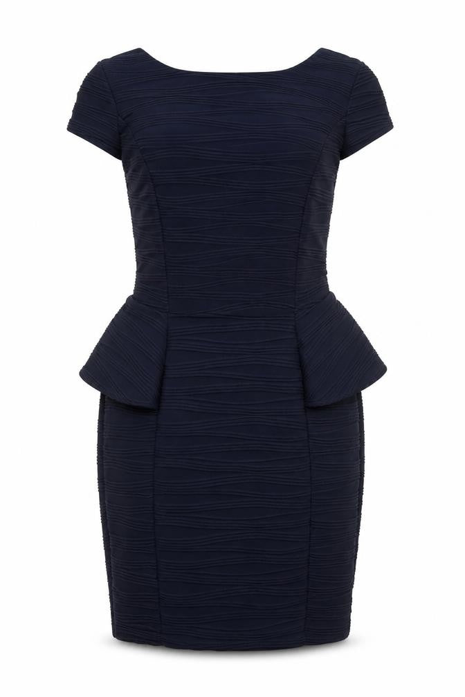 Front view of Red Herring Women Blue, size 8, Peplum Short Sleeve Work Dress
