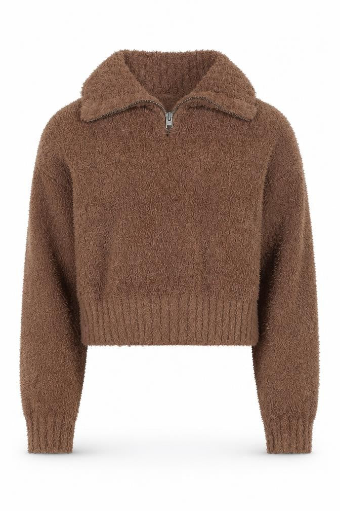 Hollister Women Brown Fleece 1/4 Zip Jumper XXS