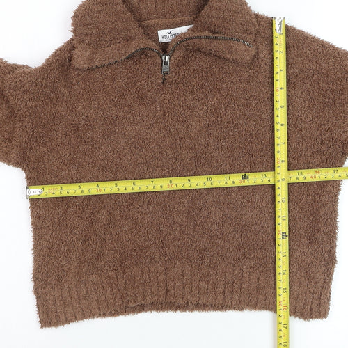 Hollister Women Brown Fleece 1/4 Zip Jumper XXS