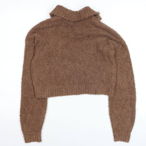 Hollister Women Brown Fleece 1/4 Zip Jumper XXS