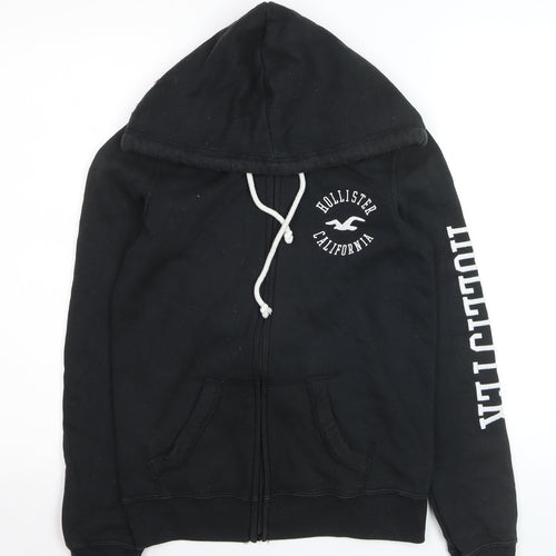 Hollister Boys Black Full Zip Fleece Hoodie XS Logo Sweatshirt