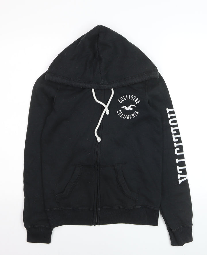 Hollister Boys Black Full Zip Fleece Hoodie XS Logo Sweatshirt