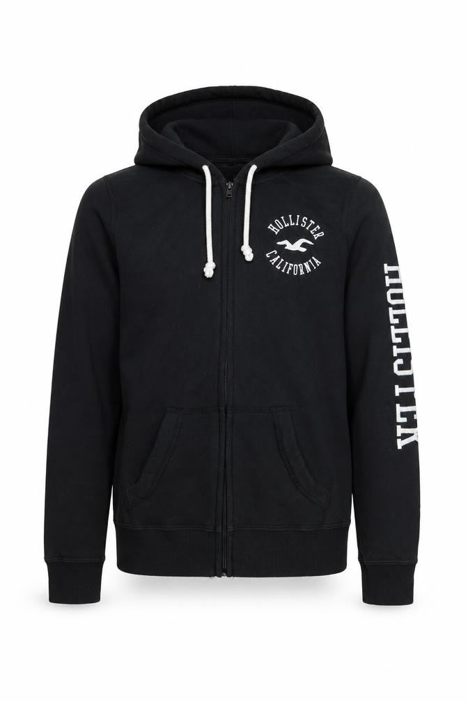Hollister Boys Black Full Zip Fleece Hoodie XS Logo Sweatshirt