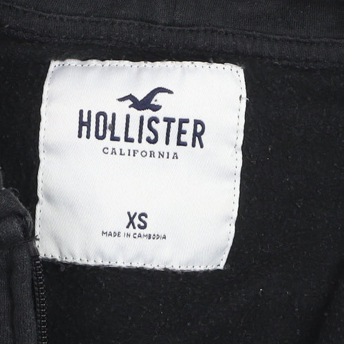 Hollister Boys Black Full Zip Fleece Hoodie XS Logo Sweatshirt