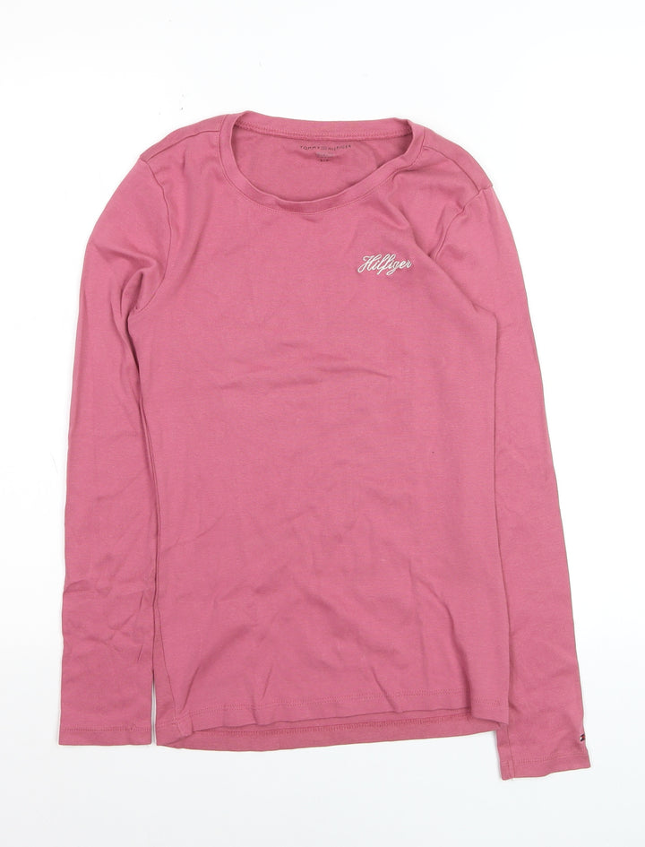 Tommy Hilfiger Women's Pink Long Sleeve Cotton Crew Neck T-Shirt Size S