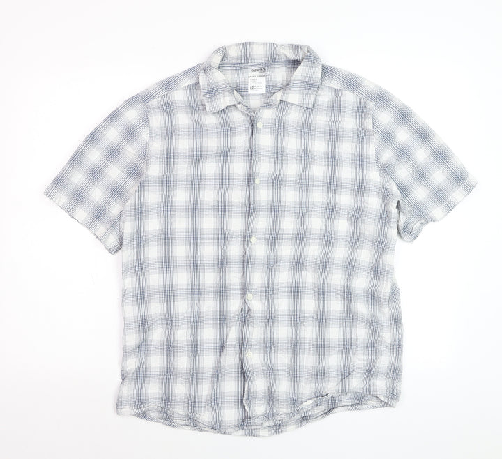 Dunnes Stores Men's Blue Check Cotton Short Sleeve Button-Up Shirt Medium
