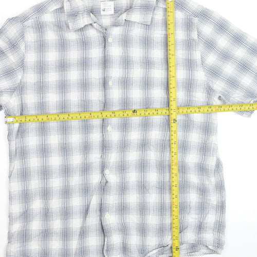 Dunnes Stores Men's Blue Check Cotton Short Sleeve Button-Up Shirt Medium