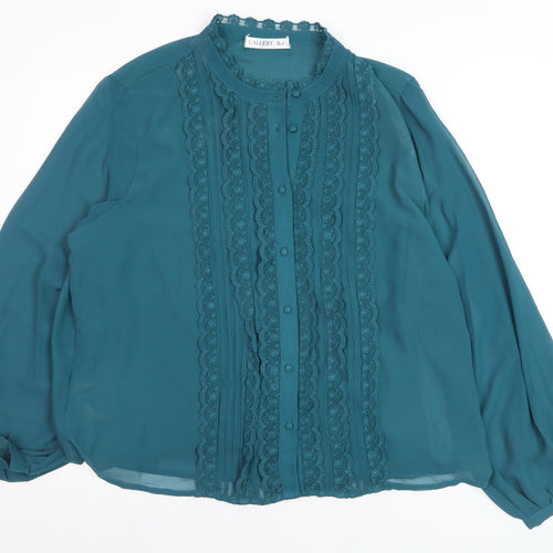 Gallery Womens Green Lace Trim Long Sleeve Tunic Blouse Size 18