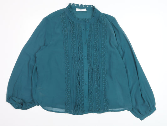 Gallery Womens Green Lace Trim Long Sleeve Tunic Blouse Size 18