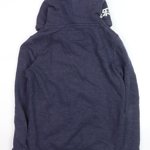 Superdry Women Navy Blue Pullover Hoodie UK 8 Cotton Blend Graphic Print