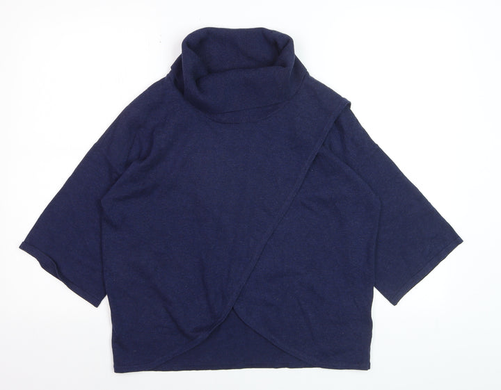 Marble Women’s Blue Cotton Roll Neck 3/4 Sleeve Pullover Jumper XS