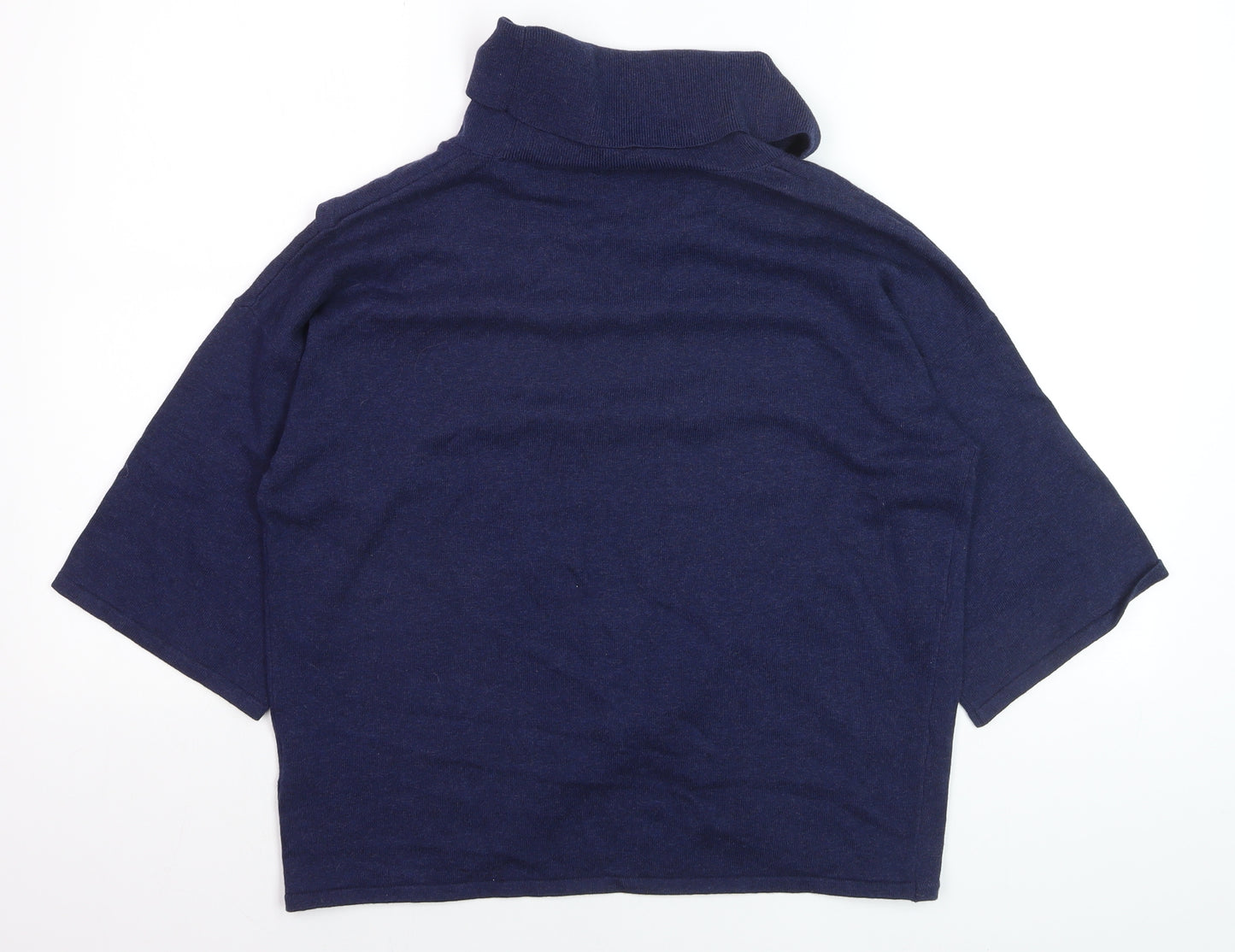 Marble Women’s Blue Cotton Roll Neck 3/4 Sleeve Pullover Jumper XS