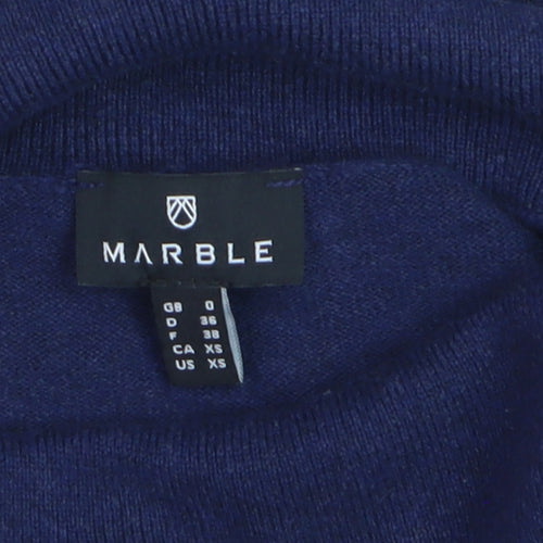 Marble Women’s Blue Cotton Roll Neck 3/4 Sleeve Pullover Jumper XS