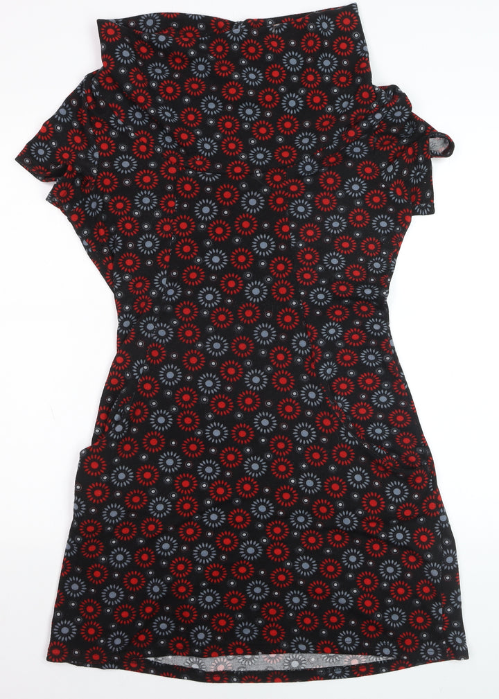 Tenki Women’s Black Red Geometric Cowl Neck Bodycon Dress M