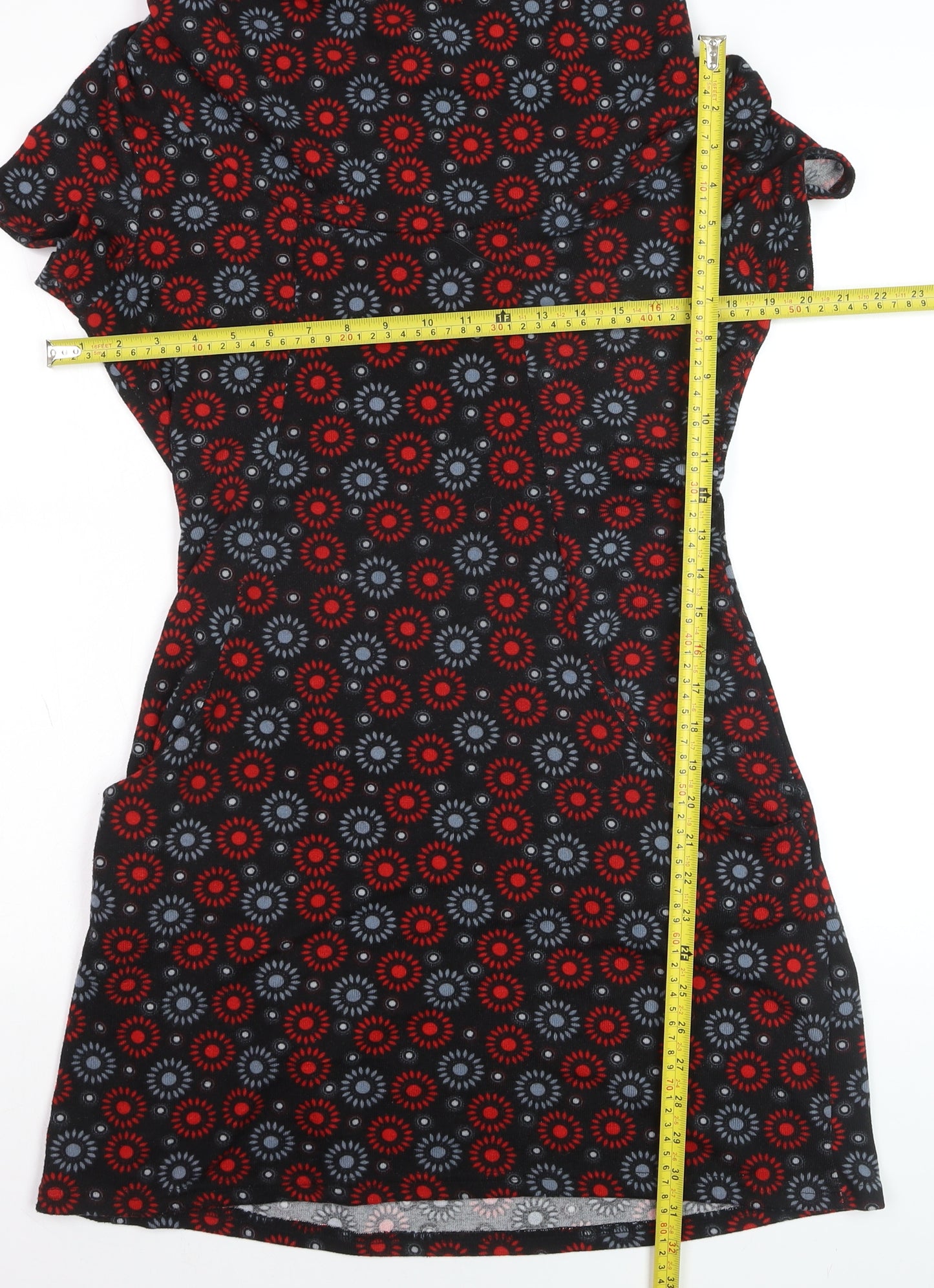 Tenki Women’s Black Red Geometric Cowl Neck Bodycon Dress M