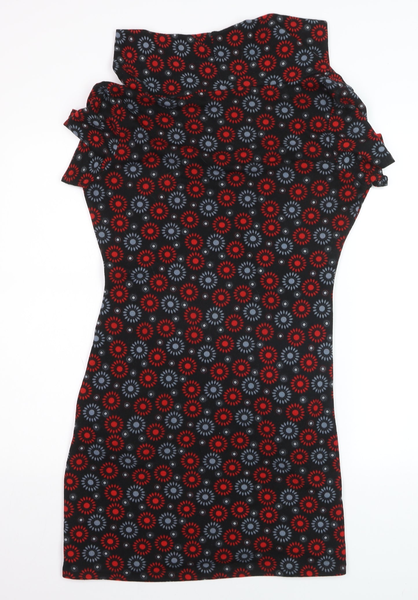 Tenki Women’s Black Red Geometric Cowl Neck Bodycon Dress M