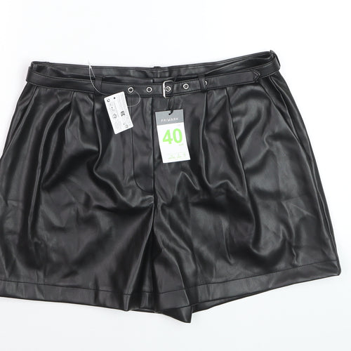 Primark Women Black Faux Leather Paperbag Shorts Size 12