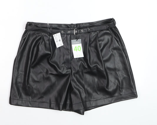 Primark Women Black Faux Leather Paperbag Shorts Size 12