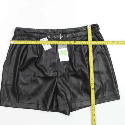 Primark Women Black Faux Leather Paperbag Shorts Size 12