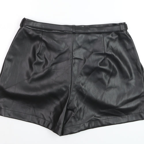 Primark Women Black Faux Leather Paperbag Shorts Size 12