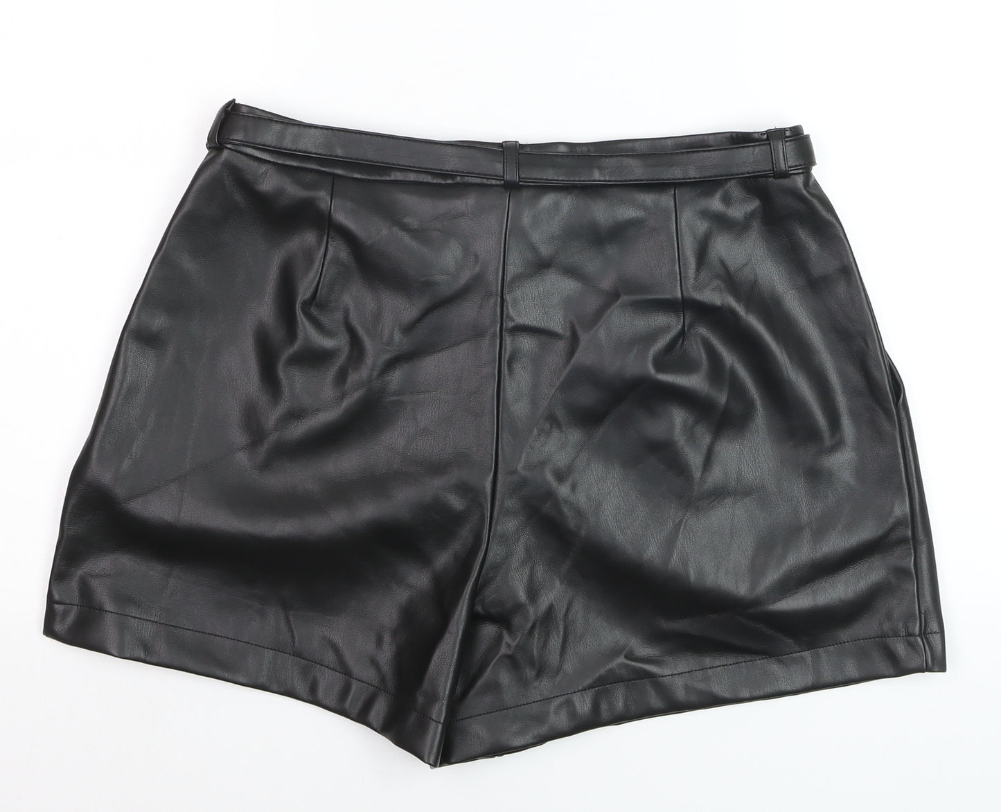 Primark Women Black Faux Leather Paperbag Shorts Size 12