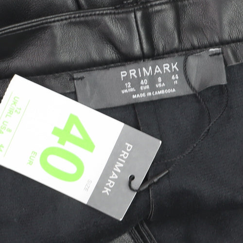 Primark Women Black Faux Leather Paperbag Shorts Size 12