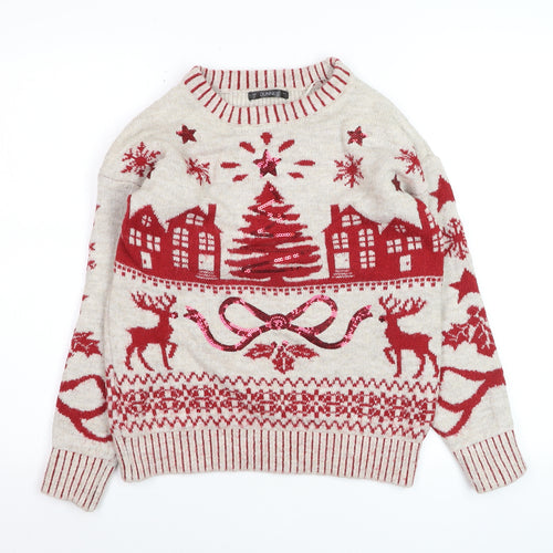 Dunnes Women Red Christmas Fair Isle Sequin Pullover Jumper Size S