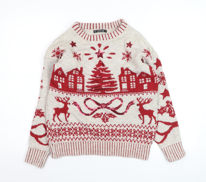 Dunnes Women Red Christmas Fair Isle Sequin Pullover Jumper Size S