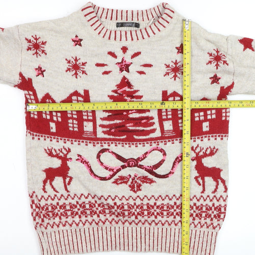 Dunnes Women Red Christmas Fair Isle Sequin Pullover Jumper Size S