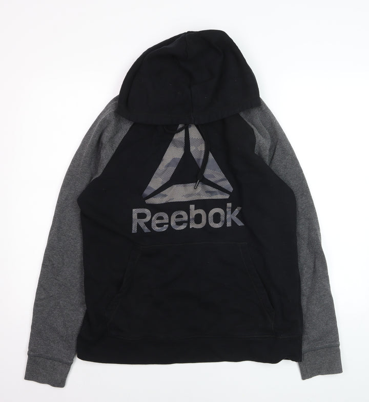 Reebok Mens Black Grey Pullover Hoodie Size M Fleece Sportswear