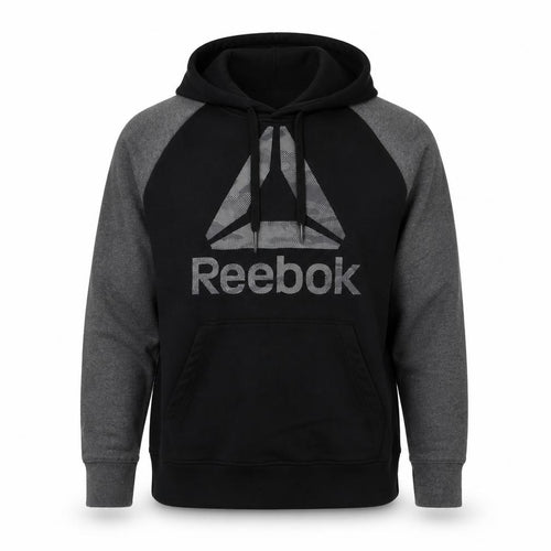 Reebok Mens Black Grey Pullover Hoodie Size M Fleece Sportswear